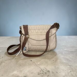 Sak Silverlake Flap Crossbody Bag Adjustable Strap Boho Embroidery Tassels Cream